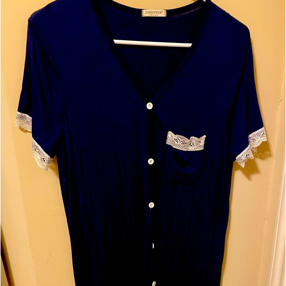 Brand new ( does not have tags) navy night gown dress, front button, soft
